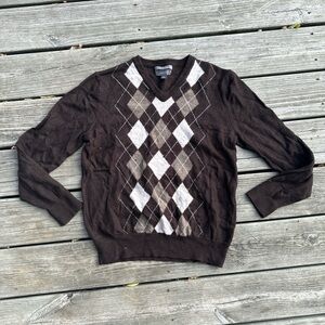 Merona Men's V-Neck Brown Argyle Sweater‎